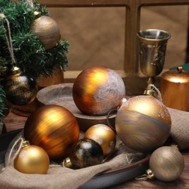 Imagem de Relaxgiant Pacote com 12 enfeites de bola texturizados de vidro de ouro neutro de 10 cm de 5 cm brilhante e textura fosca - ornamentos de bola de Natal vintage rústica para casa de fazenda