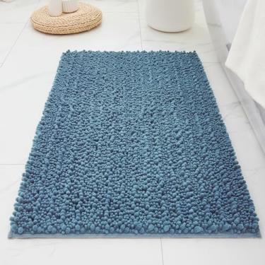 Imagem de ILANGO Tapetes de banheiro azul claro 111 x 61 cm, tapetes de banho de chenille absorventes extramacios, tapete de banho grosso, antiderrapante, felpudo, lavável na máquina, tapetes de banho de
