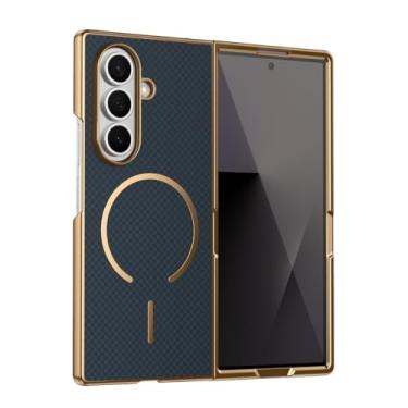 Imagem de GANGANPRO Capa protetora magnética para Samsung Galaxy Z Fold6 5G, proteção de dobradiça integrada e protetor de tela frontal, capa protetora total robusta, azul