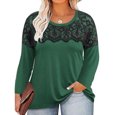 Imagem de Camiseta TIYOMI Plus Size de renda preta de manga comprida XL-5XL