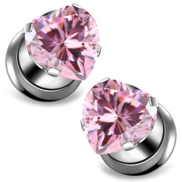 Imagem de Ocptiy 10G-00G Astm F136 Túneis de titânio calibres para orelha parafuso ajuste coração CZ Ear Gauges túneis alargador alongador piercing joias para mulheres homens prata ouro 1 par, 4 Gauge = 5mm = 3