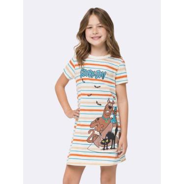 Imagem de Camisola Manga Curta Infantil Scooby-Doo Listrada - Veggi, Marfim, 10,