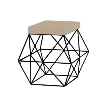 Imagem de Puff Decorativo Sala de Estar Base Preto Trixie Veludo Bege - Gran Belo