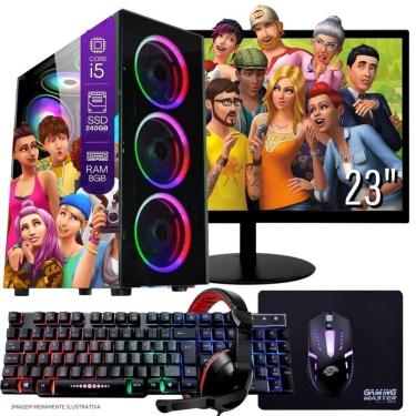 Imagem de Computador PC Gamer Completo TOB Intel Core i5 SSD 240GB 8GB Teclado Mouse Mouse Pad e Headset Gamer Monitor 23” Windows 10 Pro Trial