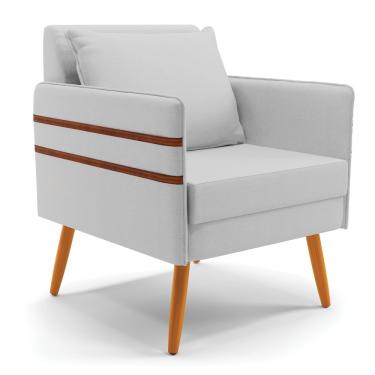 Imagem de Poltrona Mari Linho Cinza A05 Pés Palito Castanho - D'Rossi