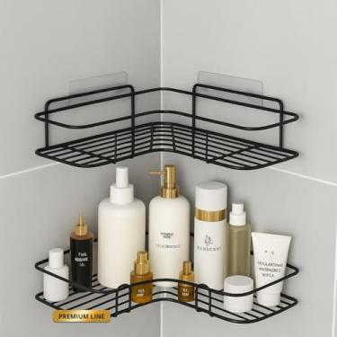 Imagem de Kit 2 Prateleiras de Canto Grande Reforçada para Banheiro Box – Nicho Organizador Sem Furo, Porta Shampoo e Sabonete, Design Industrial Clean e Alta Resistência Premium