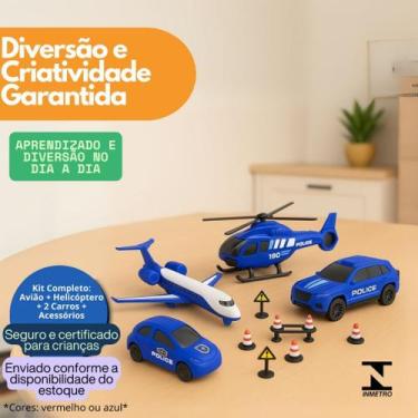 Imagem de Kit Brinquedo Infantil Missão Resgate Carros Helicóptero Avião Emergên