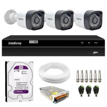 Imagem de Kit 3 Câmeras Full HD 1080p 2MP Bullet 20M Tudo Forte + DVR Inteligente Intelbras MHDX 1304 4 Canais + HD 2TB