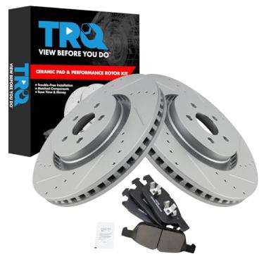 Imagem de TRQ Kit de pastilhas de freio dianteiro e rotor de cerâmica premium revestida com G compatível com Ford Edge 2015-2020 2017-2019 Fusion 2017-2020 Lincoln Continental 2016-2018 MKX 2019-2021 Nautilus