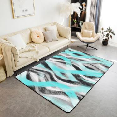 Imagem de Erosebridal Tapete geométrico turquesa 1,52 m x 1,28 m moderno abstrato preto cinza azul-petróleo tapete de chão para crianças, meninos, meninas, geometria, redemoinho, listras, decoração de quarto