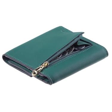 Imagem de Carteira pequena compacta com bloqueio de RFID, porta-moedas, porta-moedas com três dobras, porta-cartões de crédito, bolso para mulheres, Verde Napa, Bonito
