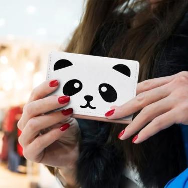Imagem de Carteira feminina fina de desenho panda com três dobras, carteira pequena com vários compartimentos e janela para identidade, carteira feminina para cartões, dinheiro, cupons, rosa, Desenho animado