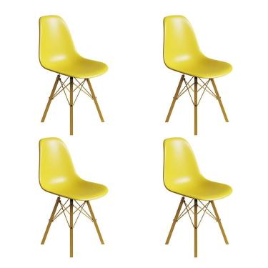 Imagem de Conjunto 4 Cadeiras Eames Estilo Moderno em Ferro Dourado com Assento Amarelo