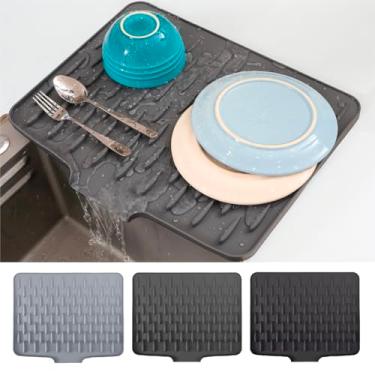 Imagem de Tapete de secagem de pratos de silicone para balcão de cozinha, design de drenagem rápida para frutas vegetais, resistente ao calor, antiderrapante, lavável na lava-louças - 39,9 cm x 33 cm cinza seda
