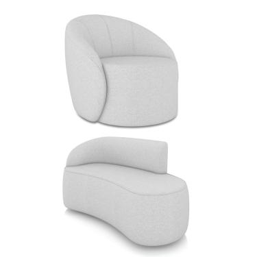 Imagem de Sofá 2 Lugares Orgânico 140cm Morgan e Poltrona Lua Linho Cinza D03 - D'Rossi