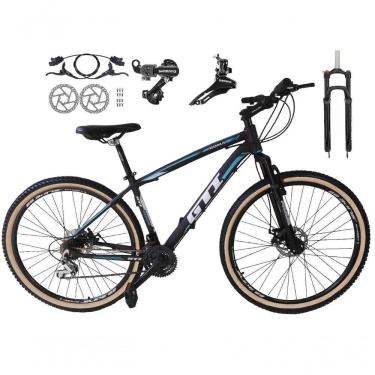 Imagem de Bicicleta Aro 29 Gti Roma Shimano 24v K7 Freio A Disco Hidráulico Garfo Com Trava Pneu Faixa - Preto-azul Tam.19