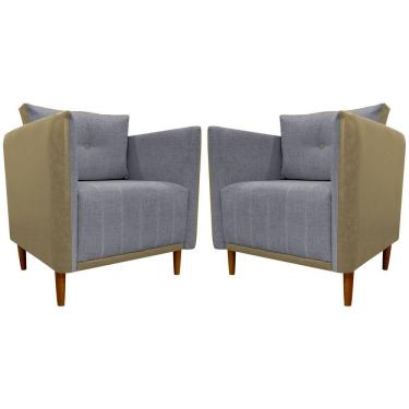 Imagem de Kit 2 Poltronas Decorativa Para Sala Recepção Consultório Aviv Luxo Corino E Linho