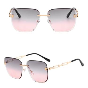 Imagem de Óculos de Sol Quadrados Femininos Sem Aro, Óculos de Sol Masculinos com Armação Reta, Proteção UV400, T4