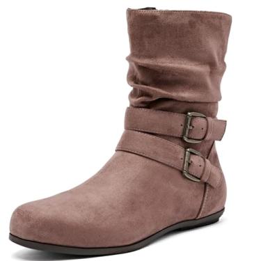 Imagem de Luoika Botas femininas de cano curto de largura larga - Botas curtas pretas e marrons com bloco de salto baixo com zíper lateral., Marrom 711, 11 Wide