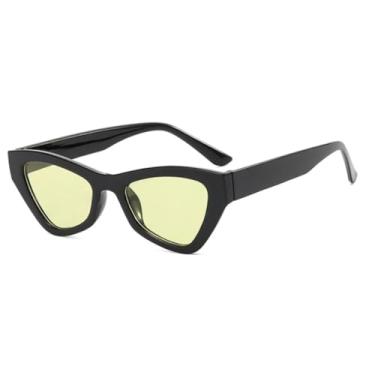 Imagem de JRLLFD Óculos de sol retrô femininos, vintage, armação pequena, femininos, clássicos, masculinos, para dirigir ao ar livre, UV400 (preto e amarelo)