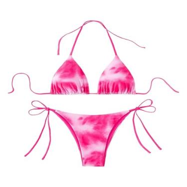 Imagem de Deevoka Triângulo feminino Biquíni Conjunto de roupas de banho para salões de salões de salões de spas de atividades, Rosa Vermelho, Xs