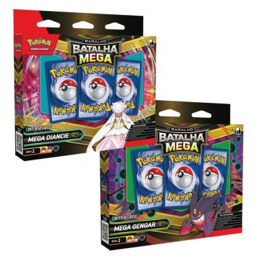 Imagem de Kit 2 Baralhos Pokémon Mega Gengar e Mega Diancie EX TCG Colecionador Cards Cartas Moeda Grande Novo