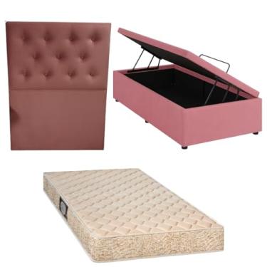 Imagem de Cama Box Baú Blindada com Colchão de Espuma Orthopedic + Cabeceira Botonê (SUEDE ROSA, Solteiro)