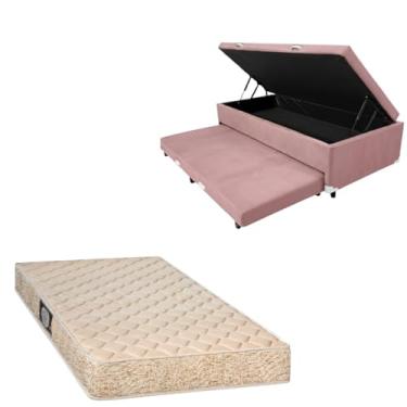 Imagem de Cama Box Baú Solteiro com Auxiliar (Bicama) + Colchão de Espuma Toulon D33 | Kit Completo com Cabeceira Botonê Opcional | Diversas Cores (2, SUEDE ROSA, SEM CABECEIRA)