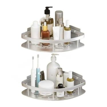 Imagem de Kit 2 Suporte Banheiro Porta Shampoo e Sabonete Prateado Canto Prateleira Prata Organizador Chuveiro