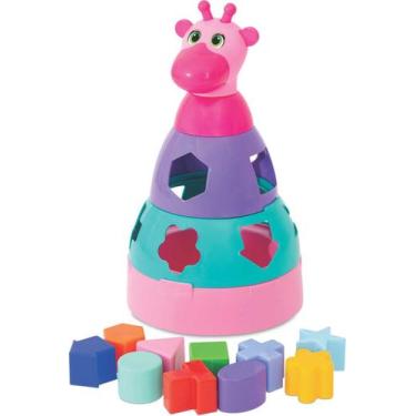 Imagem de Girafa didática rosa mercotoys brinquedo de encaixe girafinha rosa emp