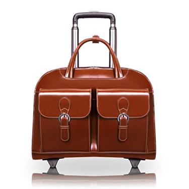 Imagem de McKlein, série L, Davis, couro bovino de grão superior, pasta feminina com rodas de couro de 15 polegadas, marrom (96184A)