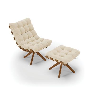 Imagem de Poltrona Com Puff Giratório Costela Linho Base De Madeira Ma30 M11 - D'rossi Cor A32 Palha