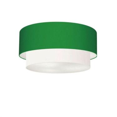 Imagem de Plafon Duplo Cilíndrico Vivare Md-3062 Cúpula Tecido 45x40cm - Bivolt Verde-folha-branco 127/220v