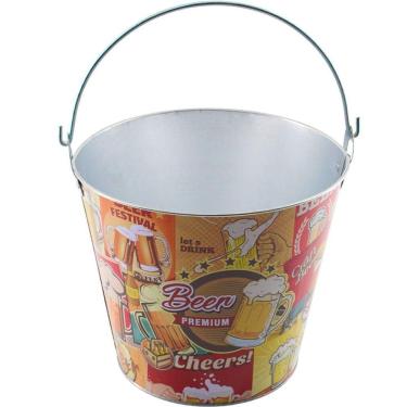 Imagem de Kit 2 Baldes De Gelo Para Cerveja Estampado Em Metal Galvanizado 4,8 Litros