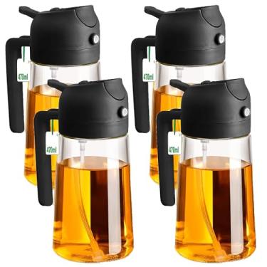 Imagem de TKSDWBLTY Frasco dispensador de azeite de oliva, 4 peças, 2 em 1, pulverizador de óleo de vidro transparente e recipiente de 470 ml, dispensador de vinagre recarregável com tampa automática, frasco de