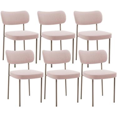 Imagem de Kit 06 Cadeiras Estofadas Para Sala De Jantar Melina Base Arena L02 Bouclê Rosê - Lyam Decor