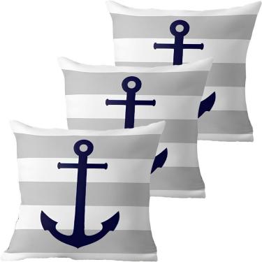 Imagem de Kit 3 Capas De Almofadas Azul âncora Navegação Marítima