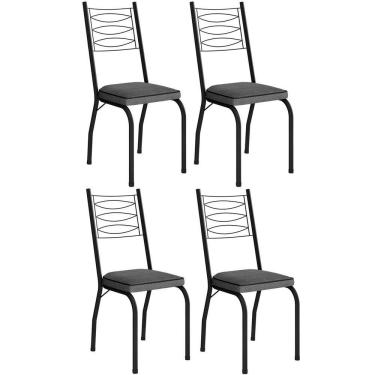 Imagem de Kit 4 Cadeiras Aço Carbono Tubular Metálica Acabamento D-25 Luana Preto-platina