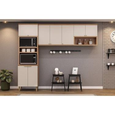 Imagem de Cozinha Modulada Completa Selene 3 Peças (2aéreos+1torrequente) Cp13 Jequitiba-off White Fosco - Linea Brasil