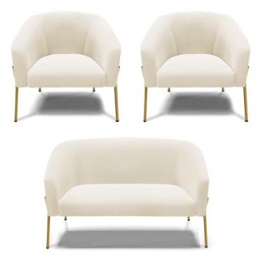 Imagem de Namoradeira e 2 Poltronas Pé de Ferro Dourado Stella Veludo Bege D03 -