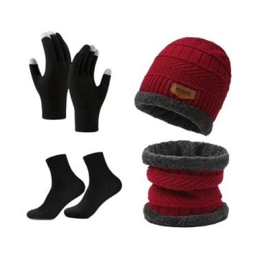 Imagem de Conjunto De Gorro, Cachecol E Luvas De Veludo Quente Para Inverno Para