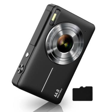 Imagem de Câmara Digital Camkory FHD 1080p para Crianças, 44 MP com Cartão SD de 32 GB, Zoom de 16x, Duas Baterias, Cordão, Câmara Pequena Compacta Preta