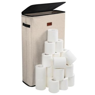 Imagem de Vexalora Armazenamento de papel higiênico, organizador de papel higiênico extra de 15 a 24 rolos com tampa, armazenamento fino para enrolar lenços, lavanderia suja, toalhas, bege