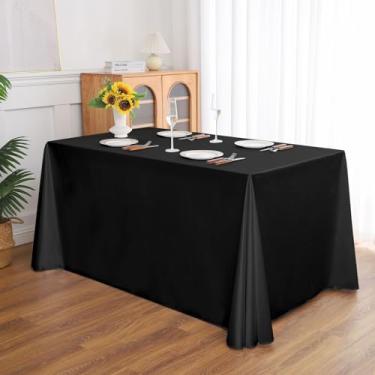 Imagem de Wuluwala Toalha de mesa retangular para banquetes, cor sólida, resistente, resistente a vincos, lavável, toalha de mesa de cetim, capa decorativa para mesa de jantar, buffet, festa e casamento, preto