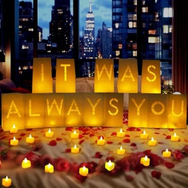 Imagem de It was Always You Light Up Letters Luminary Bags, Special Night Romantic Decoration with Bright LED Candles and Fake Rose Petals, Valentine's Day, Happy Birthday, Proposal Decoration