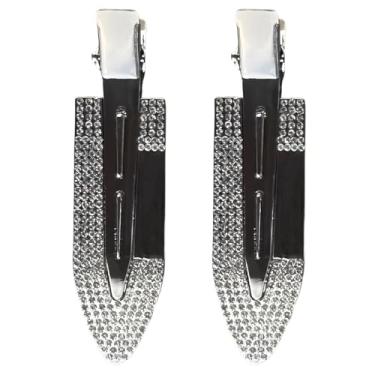 Imagem de 2 peças de grampos de cabelo de bico de pato de strass prateado, grampos de cabelo de metal resistente para mulheres, design antiderrapante confortável para ocasiões especiais e estilo diário