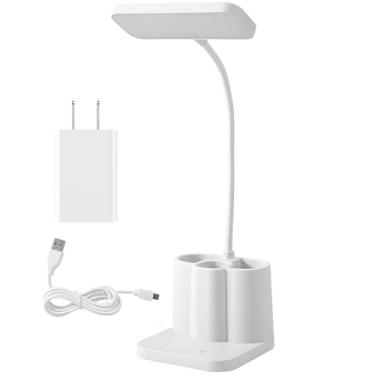 Imagem de Lâmpada de mesa de LED com suporte de caneta para estudantes, recarregável por USB, regulação contínua, temperatura de cor ajustável, branca