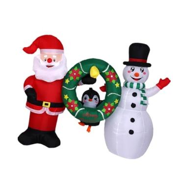 Imagem de Esquirla Decoração Inflável de Natal Iluminada: Papai Noel, Pinguins e Boneco de Neve com Guirlanda para Quintal, Jardim ou Gramado no Inverno.