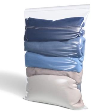 Imagem de Pacote com 50 sacos extragrandes com zíper para armazenamento, sacos de armazenamento jumbo de 5 galões, bolsa de plástico transparente de 41 x 61 cm com zíper para roupas, sapatos, viagens (3,97 mil