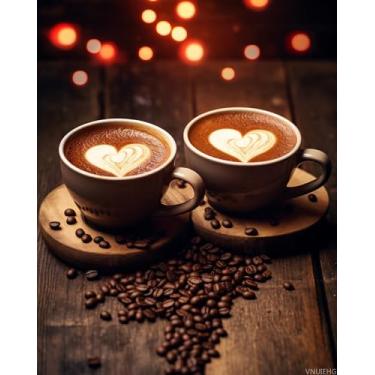 Imagem de VNUIEHG Tinta de café por número para adultos, kit de pintura a óleo DIY em tela com pincéis e pigmento acrílico, perfeito para pintar por números para iniciantes, para decoração de parede de casa (40